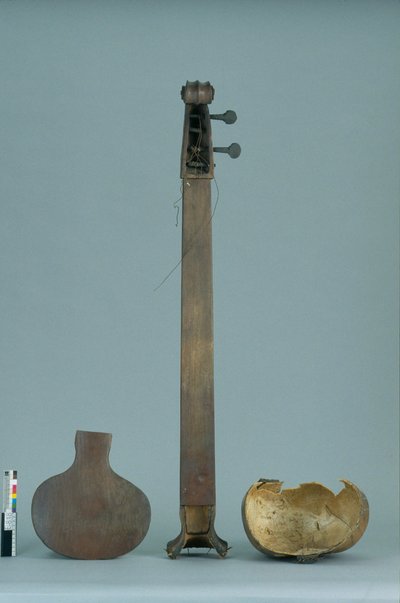 Manche, table et fragment de résonateur de vièle "sur vina"